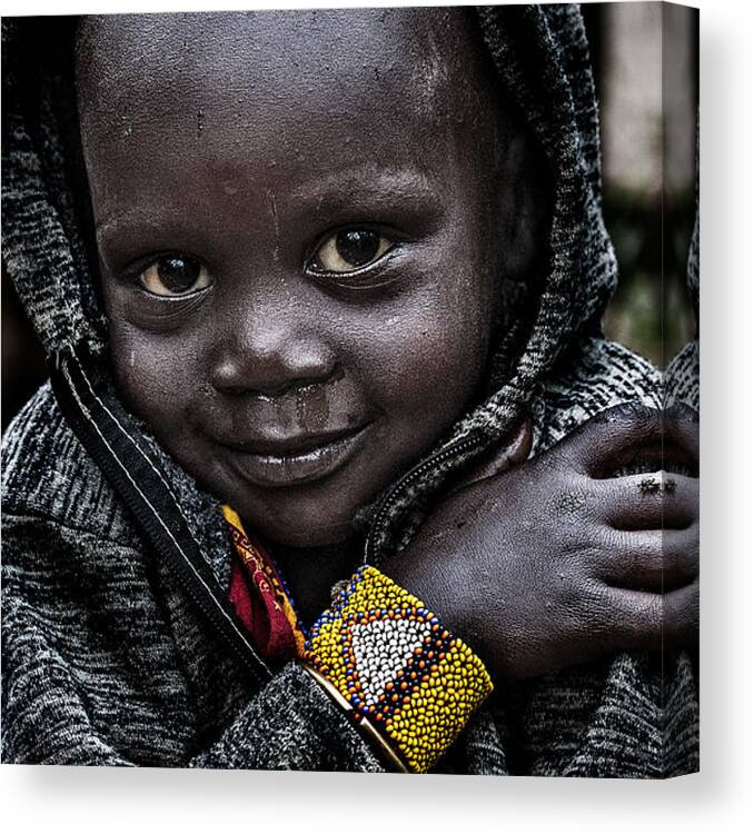 Portrait Canvas Print featuring the photograph Surma Tribe Child - Ethiopia by Joxe Inazio Kuesta Garmendia