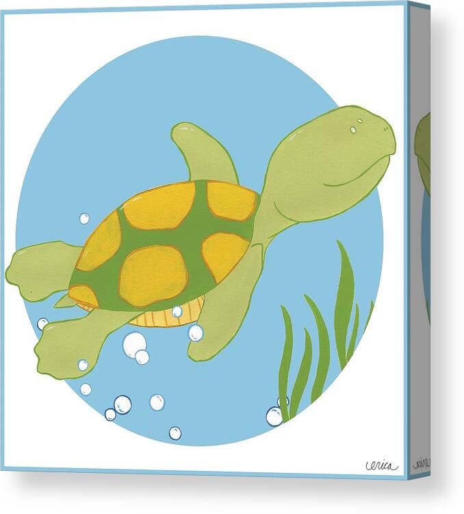 Children's Canvas Print featuring the painting Timothy The Turtle #1 by June Erica Vess