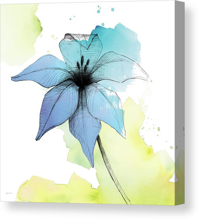 Blue Canvas Print featuring the painting Watercolor Graphite Flower V #1 by Avery Tillmon
