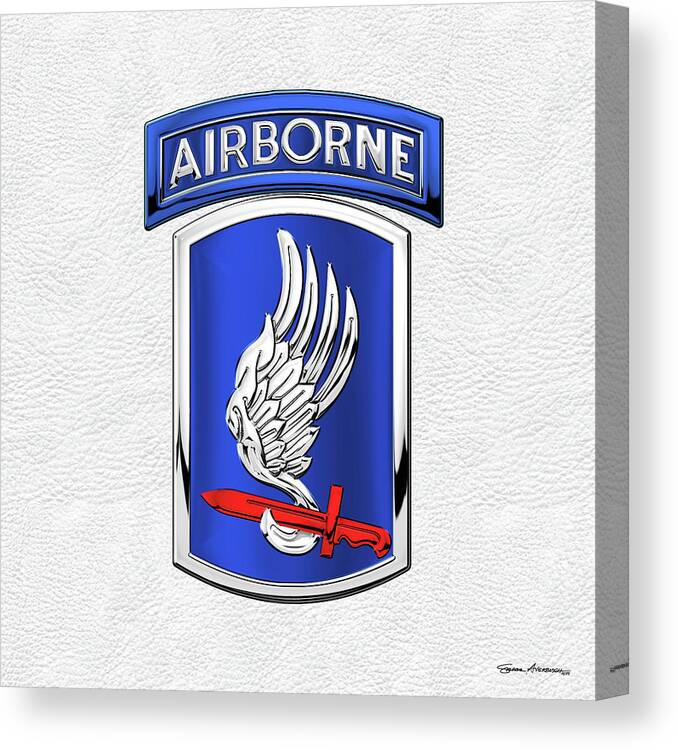 Military Insignia & Heraldry By Serge Averbukh Canvas Print featuring the digital art 173rd Airborne Brigade Combat Team - 173rd A B C T Insignia over White Leather by Serge Averbukh