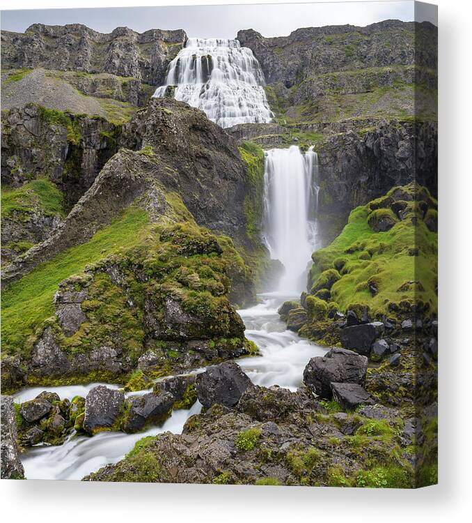 Borgarfjordur Canvas Print featuring the photograph Dynjandi Waterfall, An Icon #2 by Martin Zwick