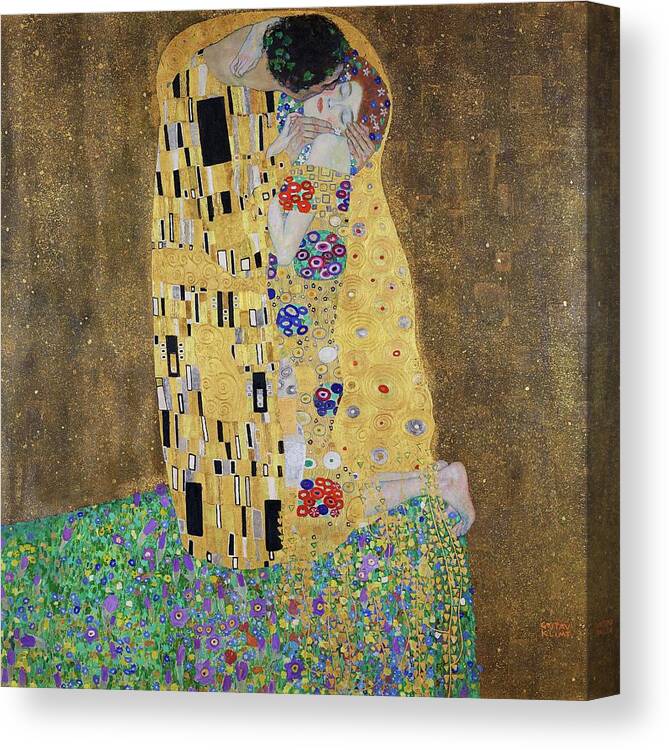 Famous Canvas Print featuring the painting The Kiss by Gustav Klimt