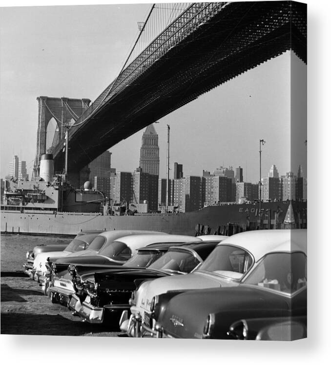 1950-1959 Canvas Print featuring the photograph Brooklyn Bridge #3 by Three Lions