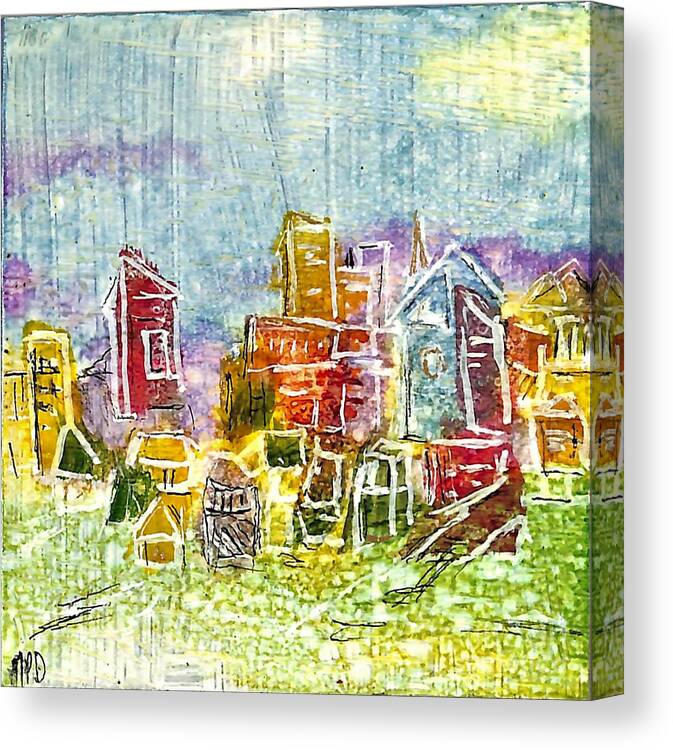 City Scape Canvas Print featuring the painting 4 Panel Cityscape 3 by Patty Donoghue