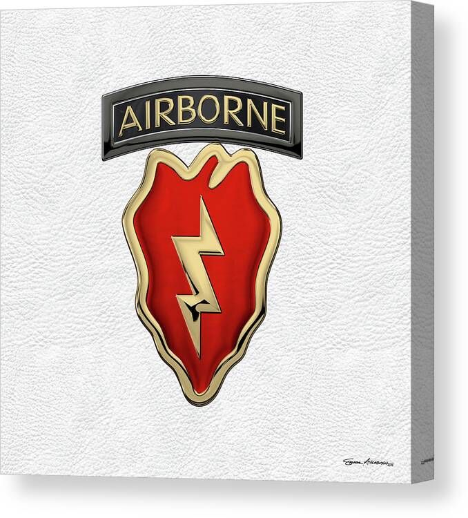 Military Insignia & Heraldry By Serge Averbukh Canvas Print featuring the digital art 4th Brigade Combat Team 25th Infantry Division Airborne - 4th I B C T Insignia over White Leather by Serge Averbukh