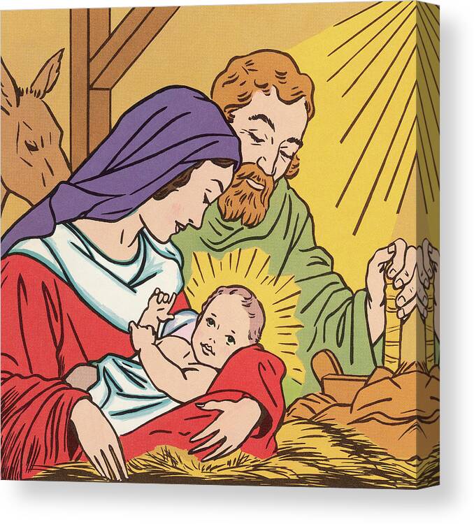 Adult Canvas Print featuring the drawing Jesus, Mary and Joseph #5 by CSA Images