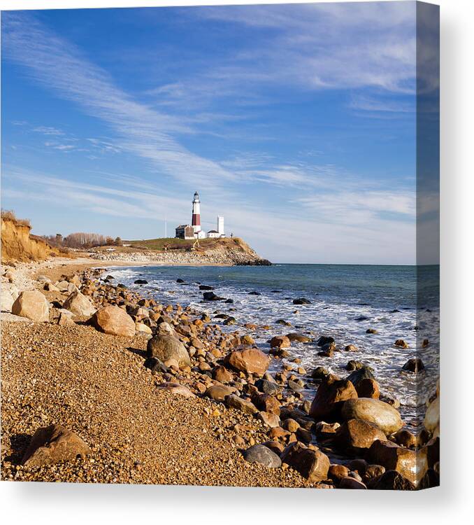 Headland Canvas Print featuring the photograph Lighthouse At Montauk Point, Long #5 by Alex Potemkin