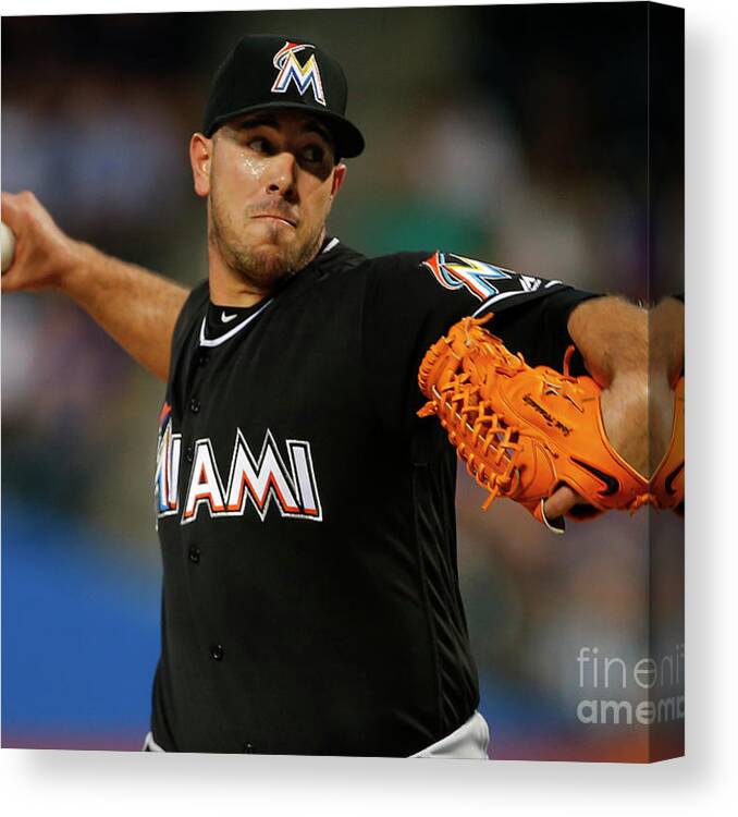 People Canvas Print featuring the photograph Miami Marlins V New York Mets by Rich Schultz