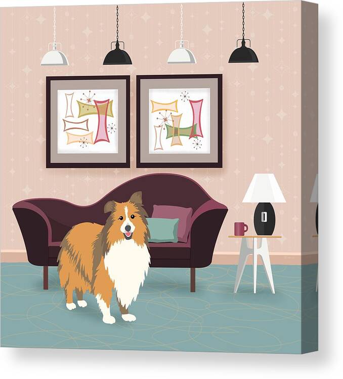 Painting Canvas Print featuring the painting A Happy Home Has A Sheltie A Shetland Sheepdog by Little Bunny Sunshine