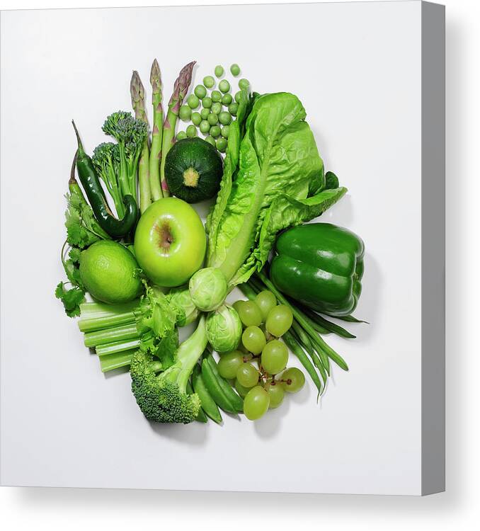 Broccoli Canvas Print featuring the photograph A Selection Of Green Fruits & by David Malan