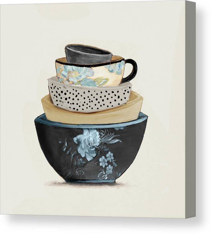 Kitchen Canvas Print featuring the painting A Stack Of Blue Bowls by Patricia Pinto