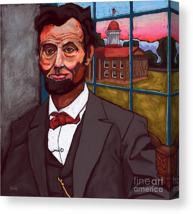 Lincoln Canvas Print featuring the painting Abraham Lincoln at Sunset Overlooking The Old State Capitol by David Hinds