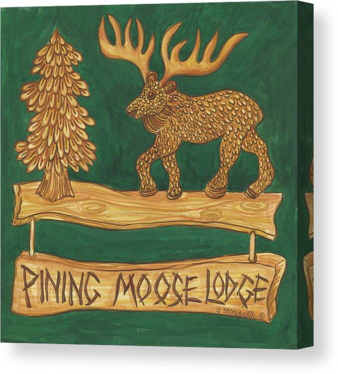 Adirondack Pining Moose Lodge Canvas Print featuring the painting Adirondack Pining Moose Lodge by Andrea Strongwater