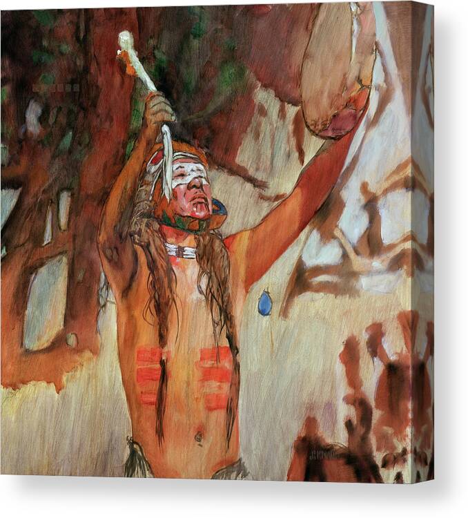 Elderly Indian Holding Drum In Air
Native American Canvas Print featuring the painting Advocation by J. E. Knauf