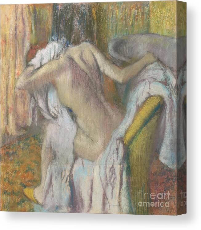 Painted Image Canvas Print featuring the drawing After The Bath, C. 1890. Artist Degas by Heritage Images