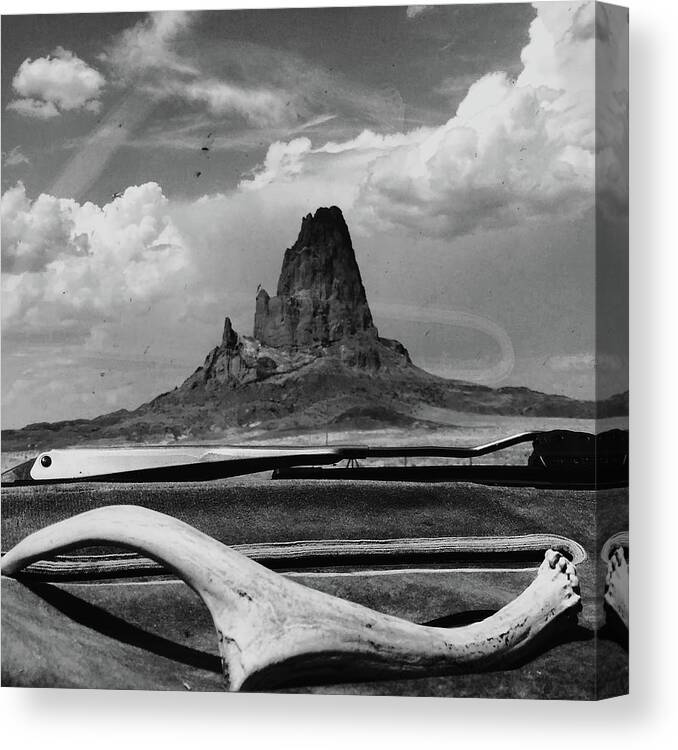 Drive By Photo Canvas Print featuring the photograph Agathla and Antler by Jonathan Thompson