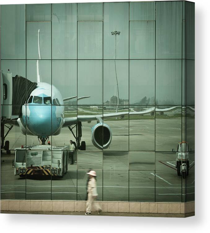 People Canvas Print featuring the photograph Airport Reflections by Capturing A Second In Life, Copyright Leonardo Correa Luna