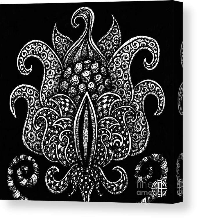 Boho Canvas Print featuring the drawing Alien Bloom 8 Black and White by Amy E Fraser