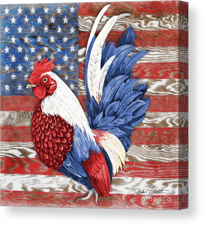 American Canvas Print featuring the painting American Rooster A by Jean Plout