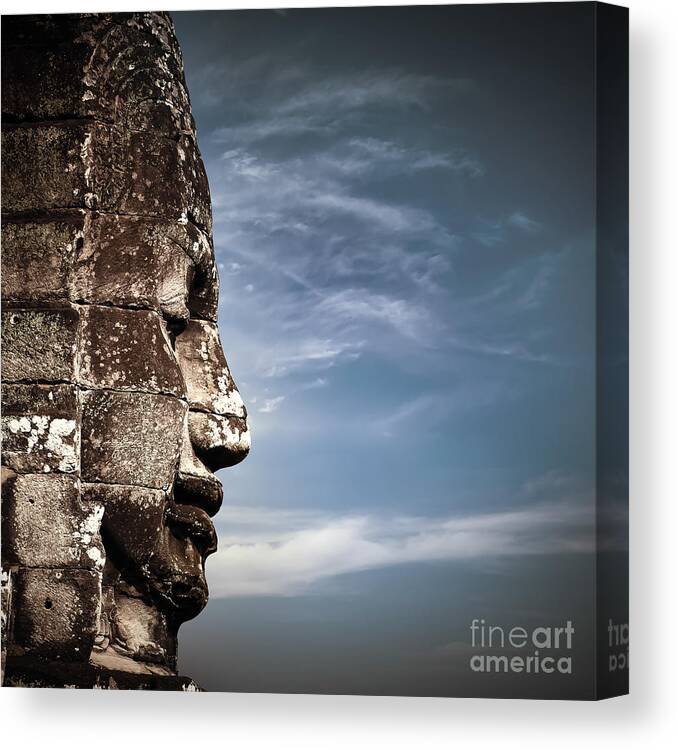 Civilization Canvas Print featuring the photograph Ancient Khmer Architecture Huge Carved by Perfect Lazybones