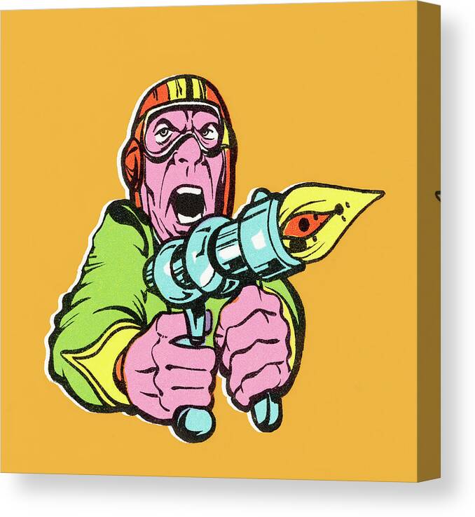 Action Canvas Print featuring the drawing Angry spaceman by CSA Images