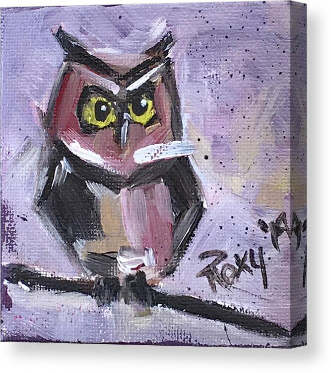 Owl Canvas Print featuring the painting Annoyed Little Owl by Roxy Rich