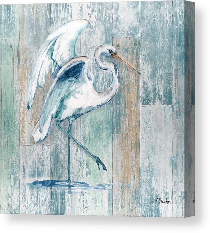 Birds Canvas Print featuring the painting Arianna Egret - Wood by Paul Brent