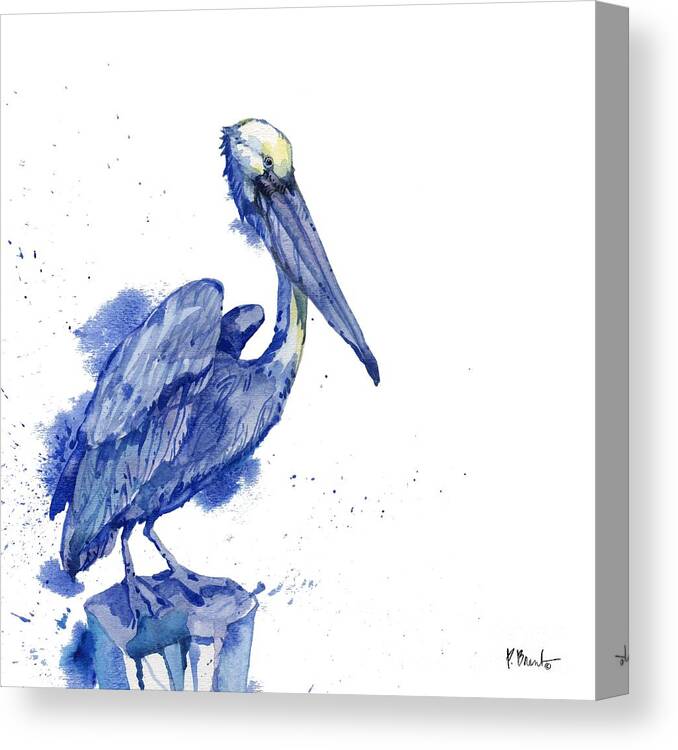 Birds Canvas Print featuring the painting Arianna Pelican - White by Paul Brent