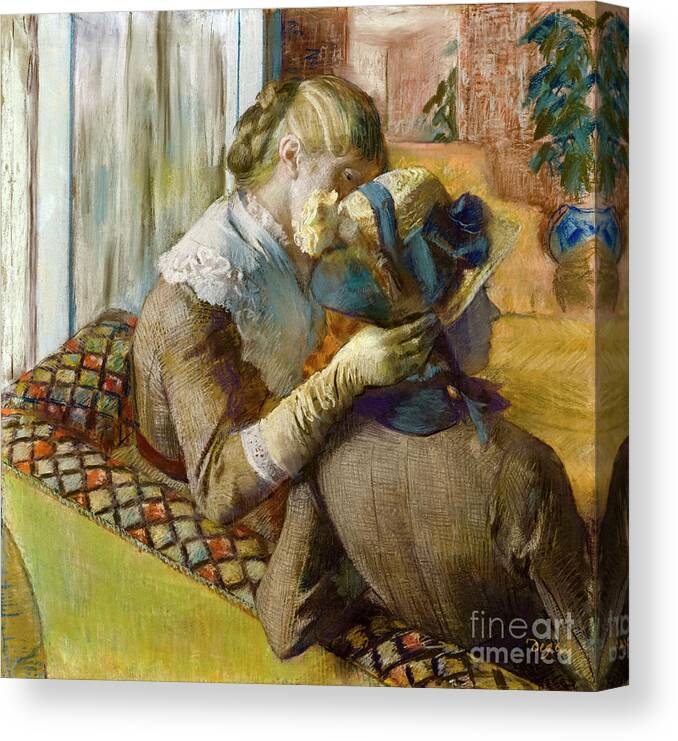 Edgar Degas Canvas Print featuring the painting At The Milliners, Chez Le Modiste, 1881 Pastel By Degas by Edgar Degas