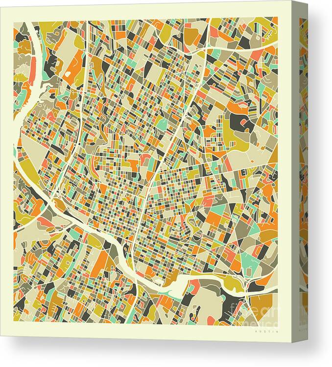 Austin Canvas Print featuring the digital art Austin Map 1 by Jazzberry Blue
