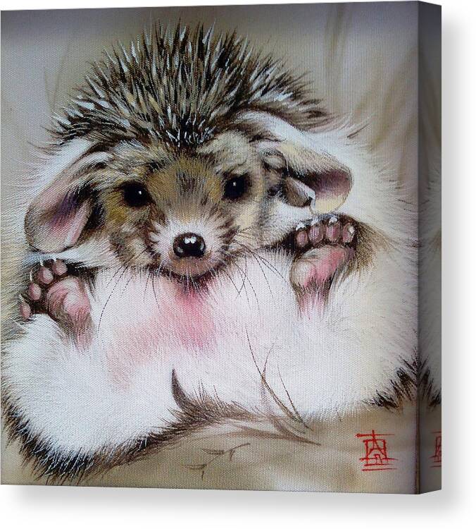 Russian Artists New Wave Canvas Print featuring the painting Awakened Baby Hedgehog by Alina Oseeva