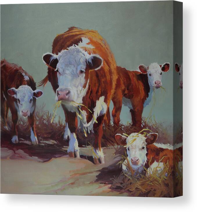 Farm Animals Canvas Print featuring the painting Babysitter II by Carolyne Hawley