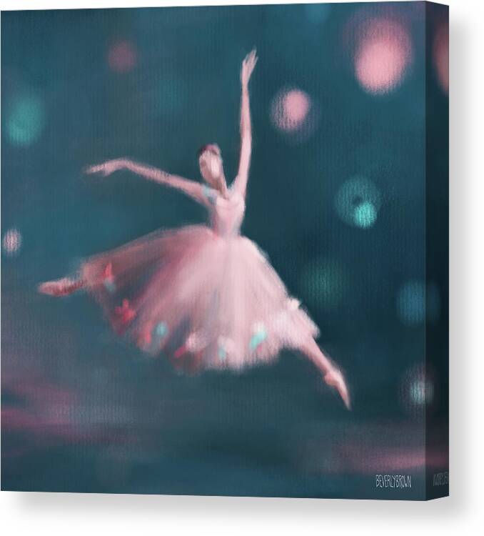 Ballerina Canvas Print featuring the painting Ballet Dancer Pink and Peacock Blue by Beverly Brown