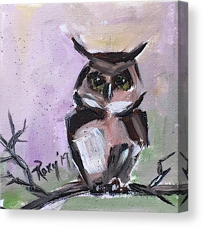 Owl Canvas Print featuring the painting Barn Owl on a Branch by Roxy Rich