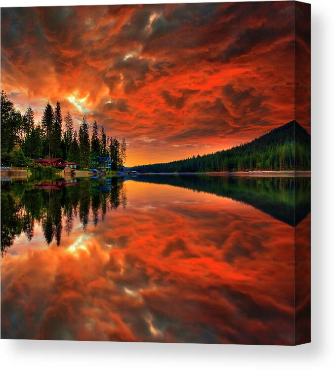 Scenics Canvas Print featuring the photograph Bass Lake Sunset by Michael Lawenko Dela Paz