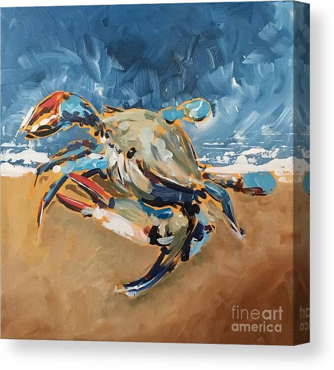 Beach Canvas Print featuring the painting Beach Crab by Alan Metzger