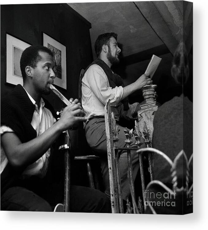 Poetry- Literature Canvas Print featuring the photograph Beatnik Reading Poetry Floutist Cafe by Bettmann