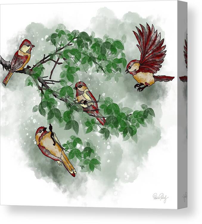 Birds Canvas Print featuring the painting Birds on the tree branch by Patricia Piotrak