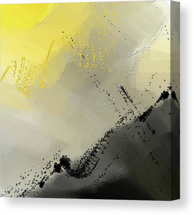 Yellow Canvas Print featuring the painting Bit Of Sun - Yellow And Gray Modern Art by Lourry Legarde