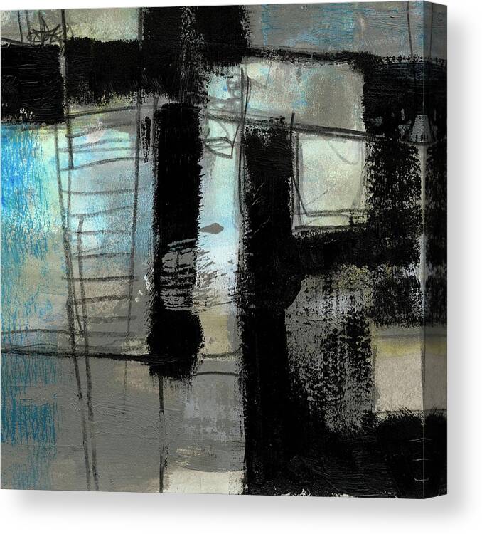 Abstract Canvas Print featuring the painting Black On Blue I by Jennifer Goldberger