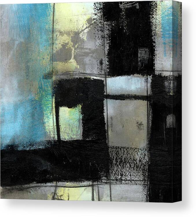 Abstract Canvas Print featuring the painting Black On Blue II by Jennifer Goldberger