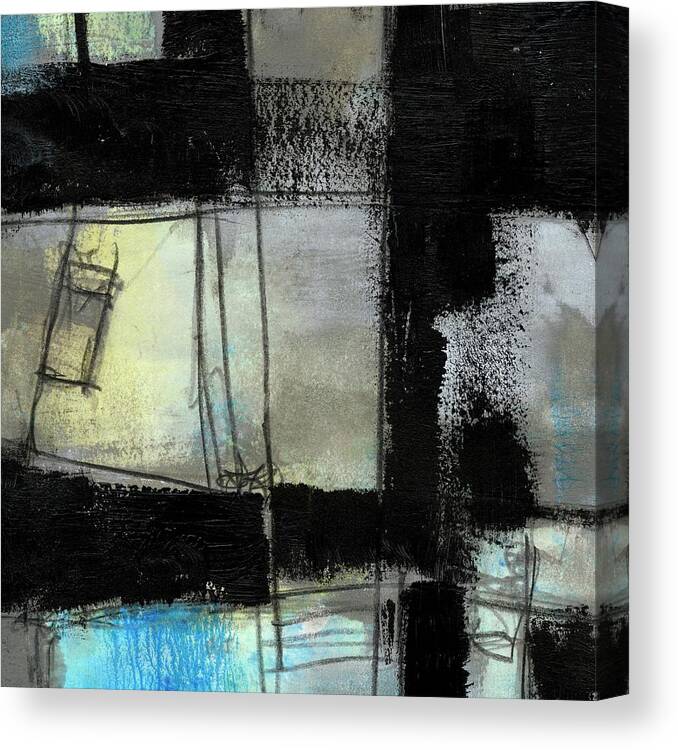 Abstract Canvas Print featuring the painting Black On Blue Iv by Jennifer Goldberger