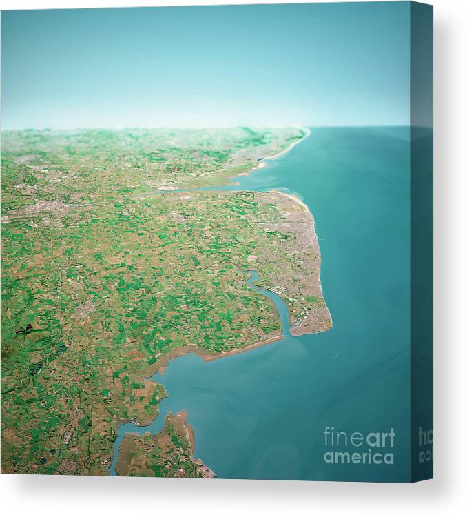 Blackpool Canvas Print featuring the digital art Blackpool UK 3D Render Aerial Horizon View From North Jun 2018 by Frank Ramspott