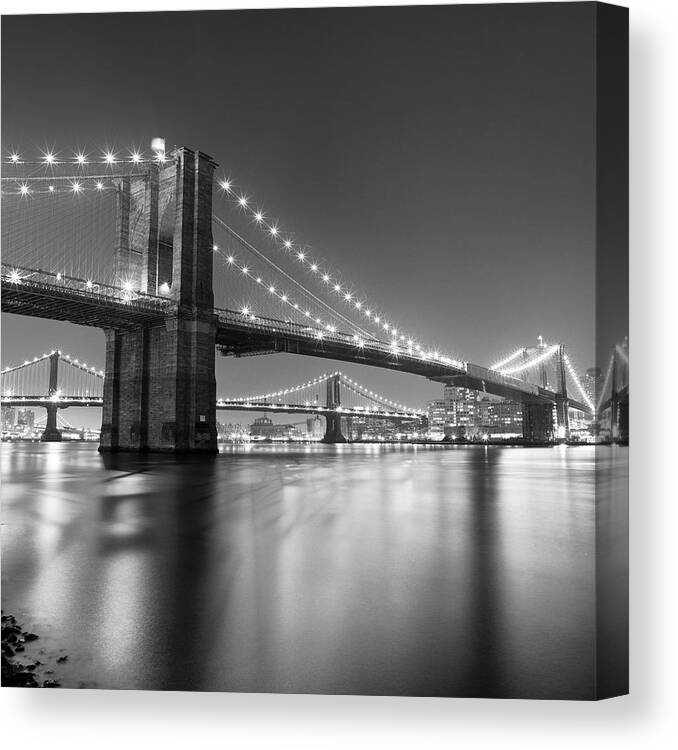 Scenics Canvas Print featuring the photograph Brooklyn Bridge At Night by Adam Garelick