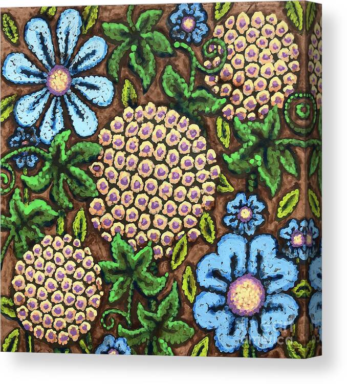 Flower Canvas Print featuring the painting Brown and Blue Floral 3 by Amy E Fraser
