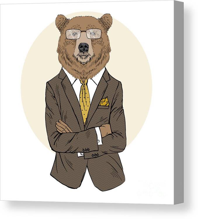 Fancy Canvas Print featuring the digital art Brown Bear Dressed Up In Office Suit by Olga angelloz