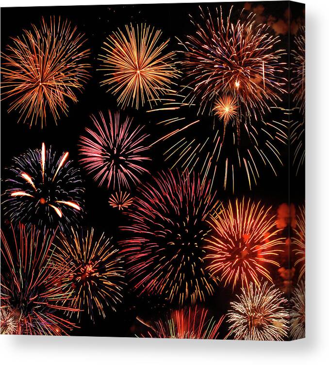 Firework Display Canvas Print featuring the photograph Bursts Of Fireworks by © 2011 Dorann Weber