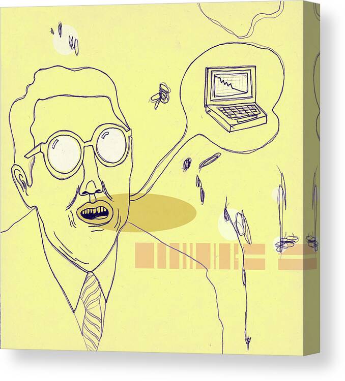 Accessories Canvas Print featuring the drawing Businessman Thinking About a Computer by CSA Images