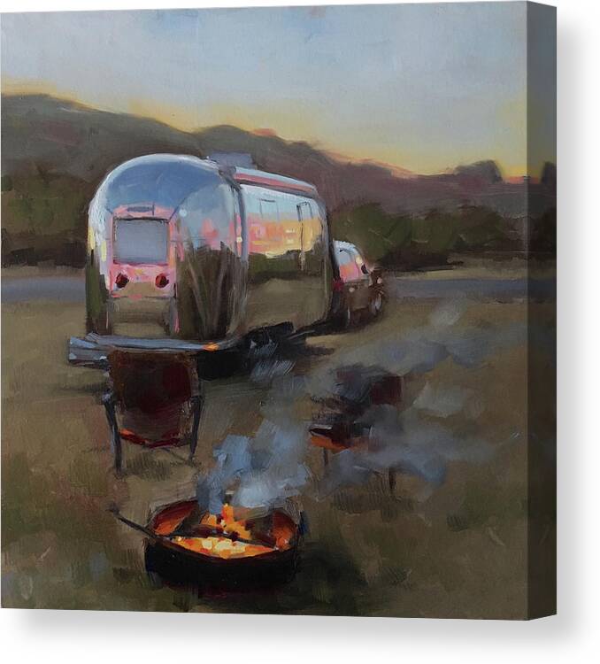 Airstream Canvas Print featuring the painting Campfire at Palo Duro by Elizabeth Jose