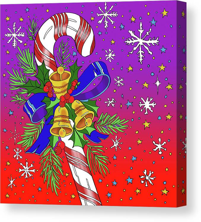 Candy Cane Bells Canvas Print featuring the digital art Candy Cane Bells by Howie Green